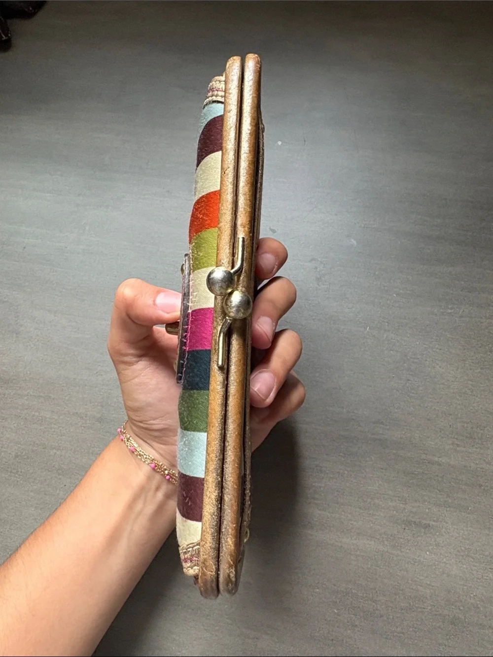 Vintage Coach Legacy Stripe Satin Kisslock Wallet